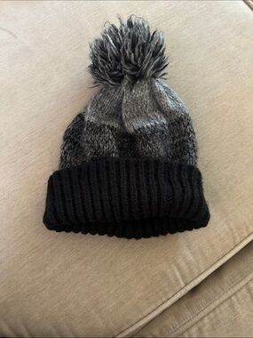 Wooden Ships Pom-Pom Beanie in Black and Gray